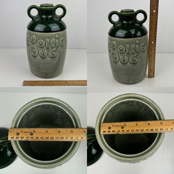 Vtg Cookie Jug Jar Two Tone Green McCoy w Lid Made in USA Model 213 Damaged Read - Picture 2 of 12